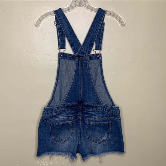 Highway Jeans Womens Overall Jean Shorts Size Medium Cut Off Distressed Wash - Picture 2 of 5